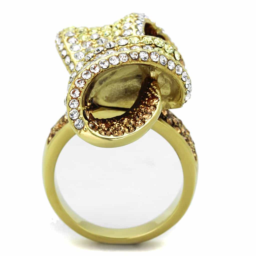 Stainless Steel Gold Champagne Brown Crystal Pave Knot Ring view 3