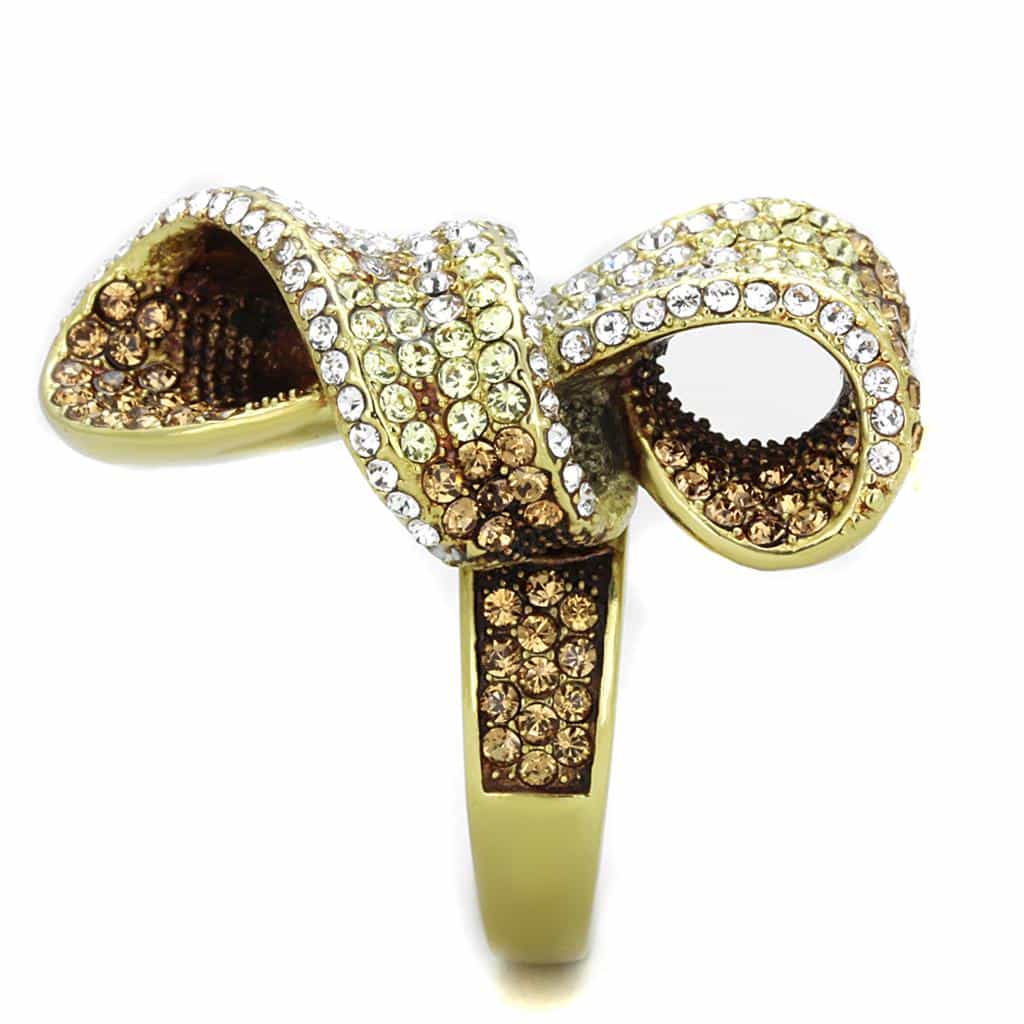 Stainless Steel Gold Champagne Brown Crystal Pave Knot Ring view 8