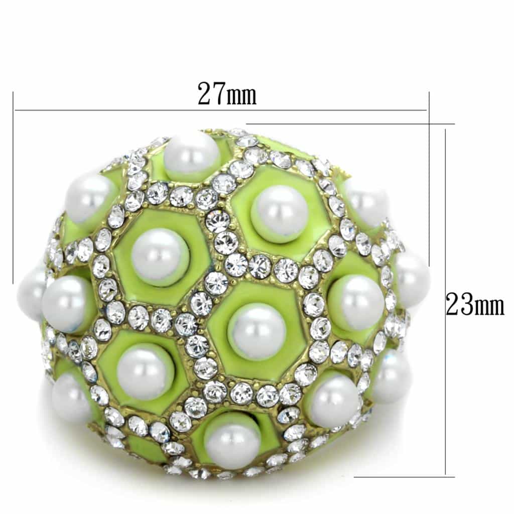 Stainless Steel Gold Green Enamel Pearl CZ Dome Ring view 6