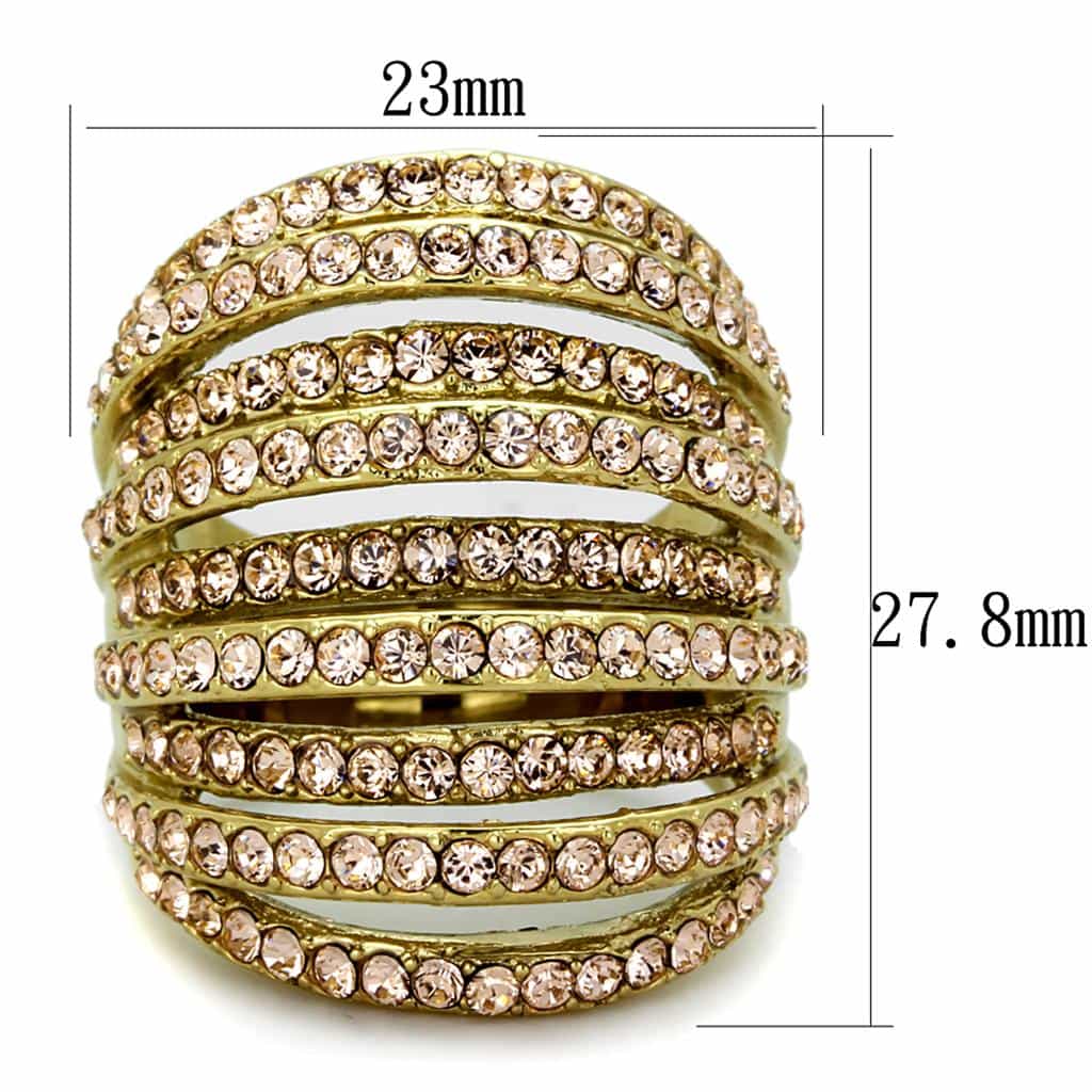 Stainless Steel Champagne Crystal Multi-Row Ring view 6
