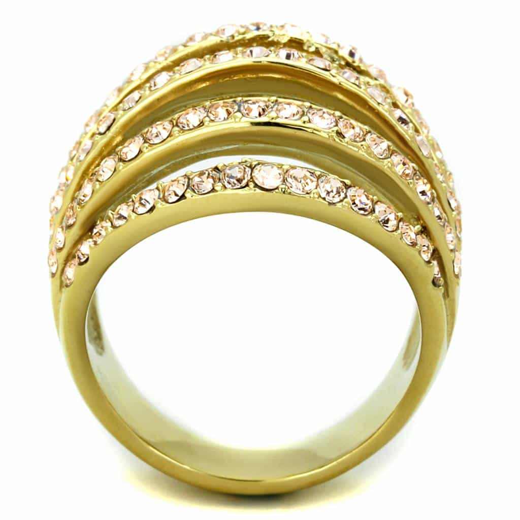 Stainless Steel Champagne Crystal Multi-Row Ring view 7
