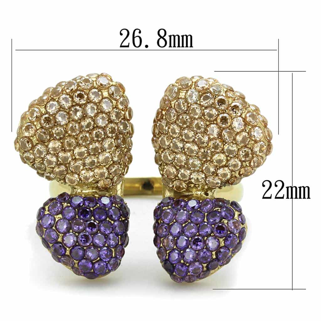 Stainless Steel Gold Triple Pave Ball Bypass Cocktail Ring view 2