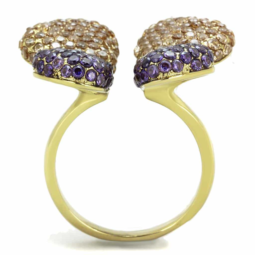 Stainless Steel Gold Triple Pave Ball Bypass Cocktail Ring view 7