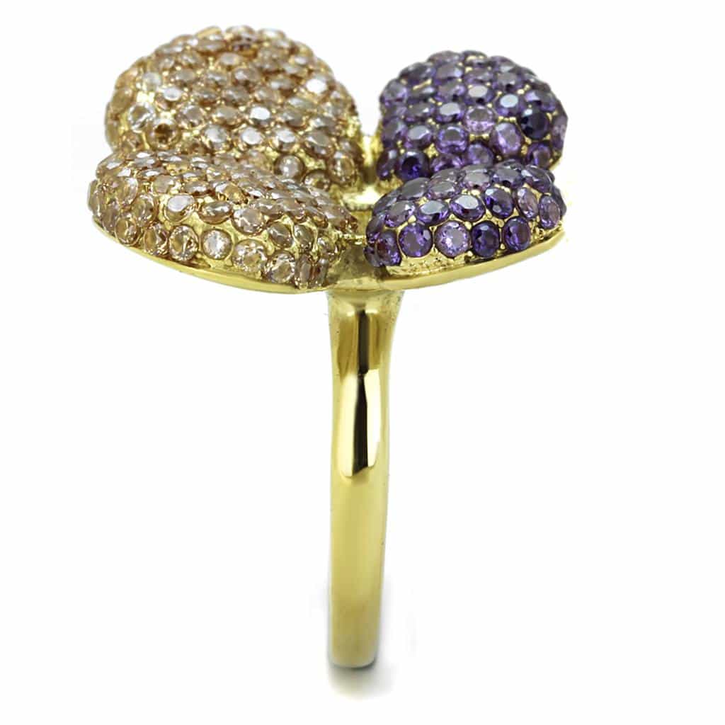 Stainless Steel Gold Triple Pave Ball Bypass Cocktail Ring view 8