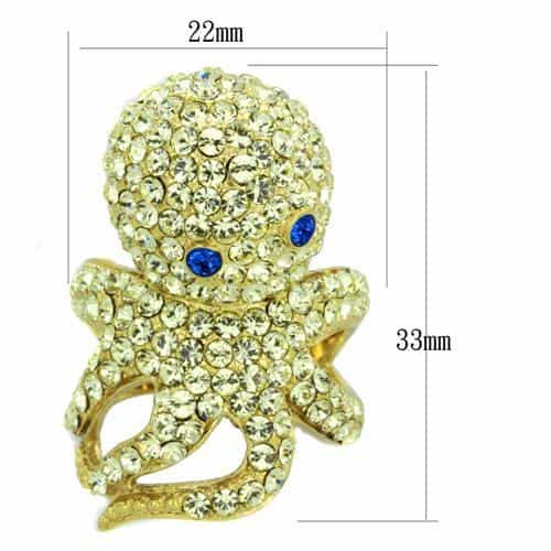 Stainless Steel Gold Green Crystal Pave Octopus Ring view 2
