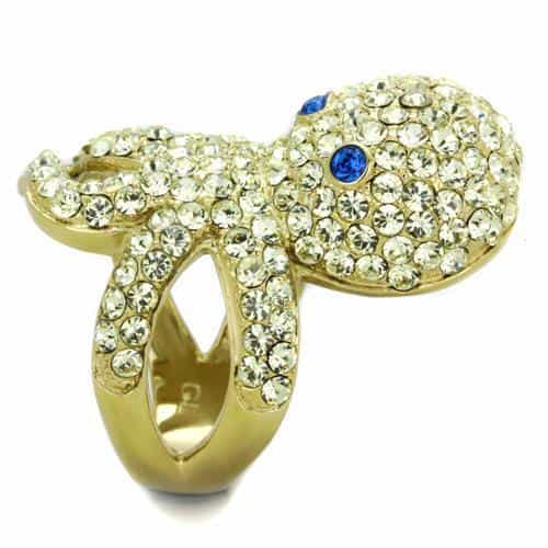 Stainless Steel Gold Green Crystal Pave Octopus Ring view 8