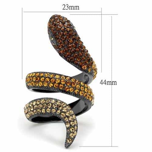 Stainless Steel Black IP Brown Crystal Pave Snake Bypass Ring view 2