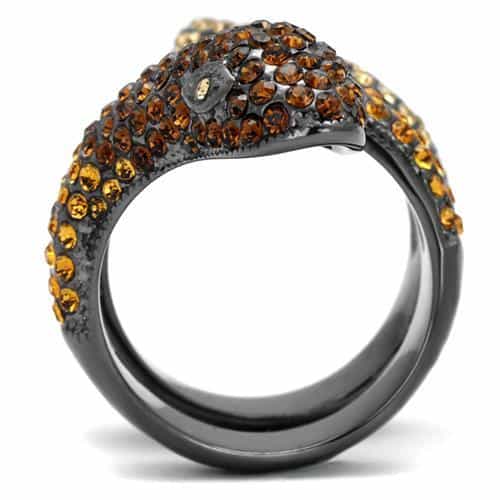 Stainless Steel Black IP Brown Crystal Pave Snake Bypass Ring view 7