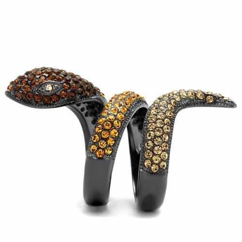 Stainless Steel Black IP Brown Crystal Pave Snake Bypass Ring view 8