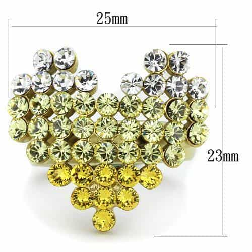 Stainless Steel Gold Yellow Crystal Cluster Heart Dome Ring view 2