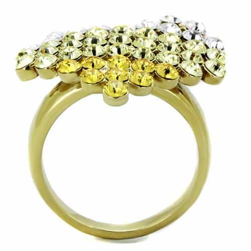Stainless Steel Gold Yellow Crystal Cluster Heart Dome Ring view 7