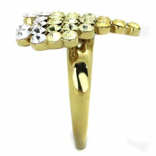 Stainless Steel Gold Yellow Crystal Cluster Heart Dome Ring view 8