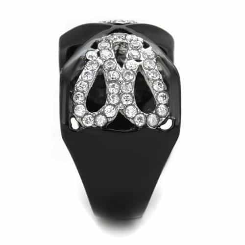 Stainless Steel Black IP CZ Crossover Ring view 4
