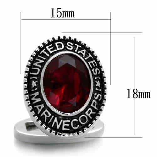 Stainless Steel US Marine Corps Red Crystal Military Cufflink view 2