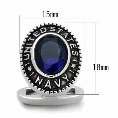 Stainless Steel US Navy Blue Crystal Military Cufflink view 2