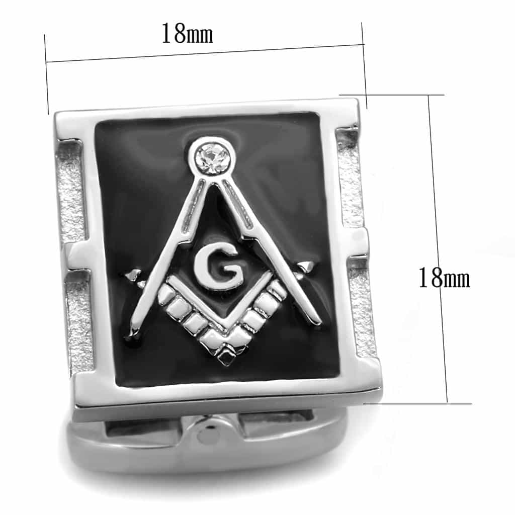 Stainless Steel Masonic Square Black Enamel Cufflink Bracelet view 2
