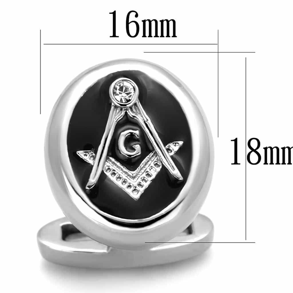 Stainless Steel Masonic Oval Black Enamel Cufflink Bracelet view 2
