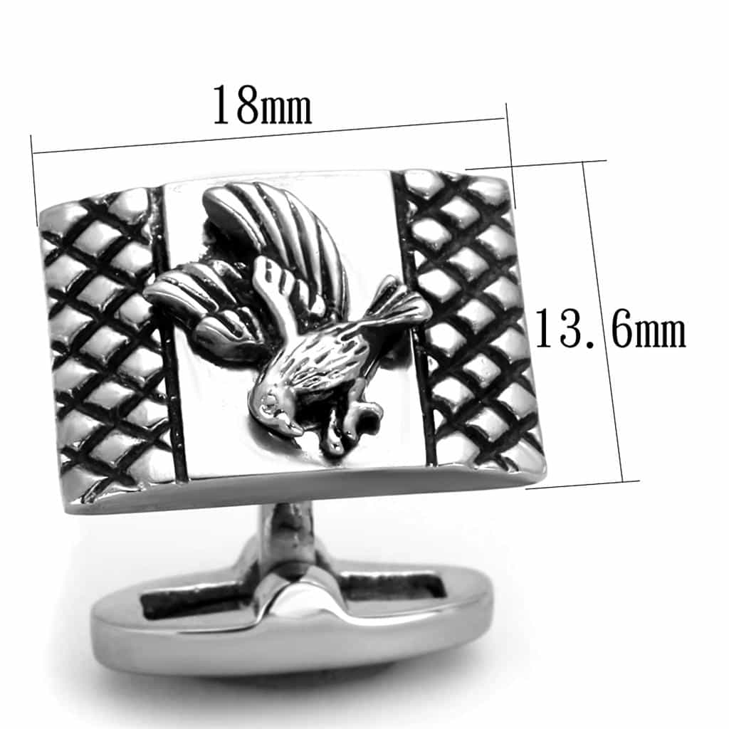 Stainless Steel Eagle Crosshatch Square Military Cufflink view 2