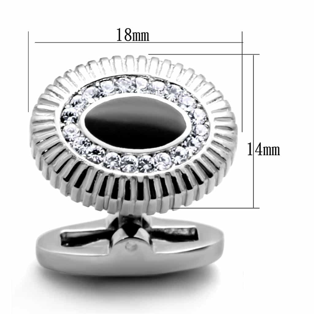 Stainless Steel Black Onyx Oval Ribbed CZ Cufflink Bracelet view 2