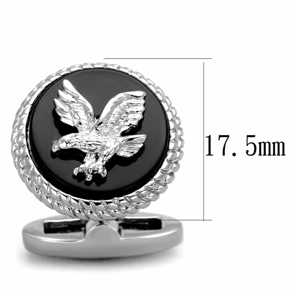 Stainless Steel Eagle Black Enamel Round Military Cufflink view 2