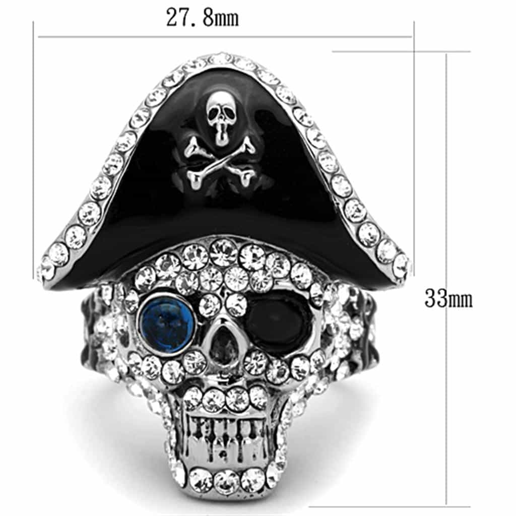 Stainless Steel CZ Pave Pirate Skull Hat Crossbones Ring view 6