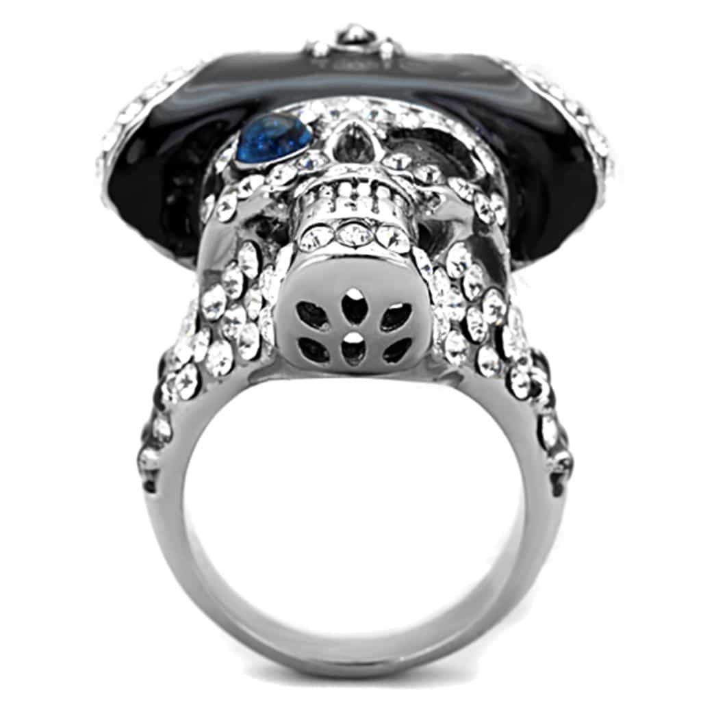 Stainless Steel CZ Pave Pirate Skull Hat Crossbones Ring view 7