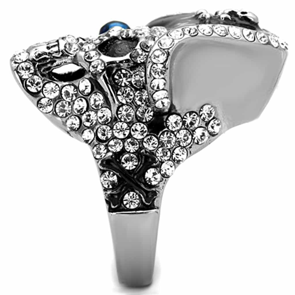 Stainless Steel CZ Pave Pirate Skull Hat Crossbones Ring view 4