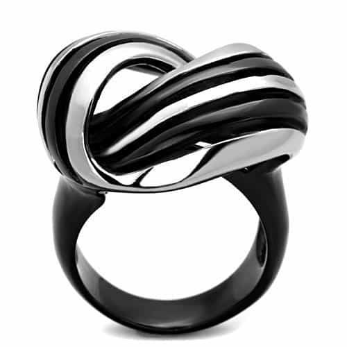 Stainless Steel Black IP Silver Woven Stripe Wide Dome Ring view 3