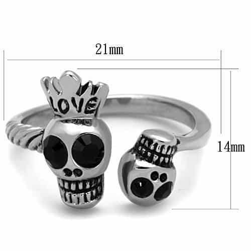 Stainless Steel Love Text Dual Skull Open Ring view 6