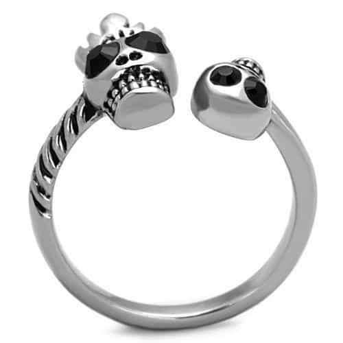Stainless Steel Love Text Dual Skull Open Ring view 7