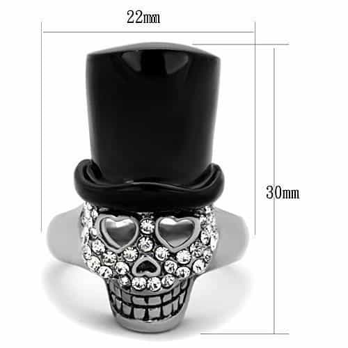 Stainless Steel CZ Pave Top Hat Skull Ring view 6