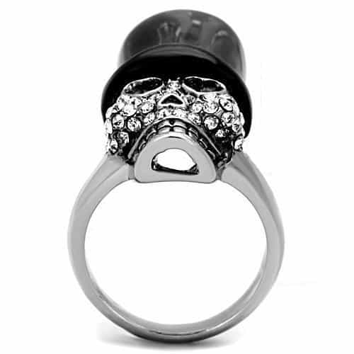 Stainless Steel CZ Pave Top Hat Skull Ring view 3