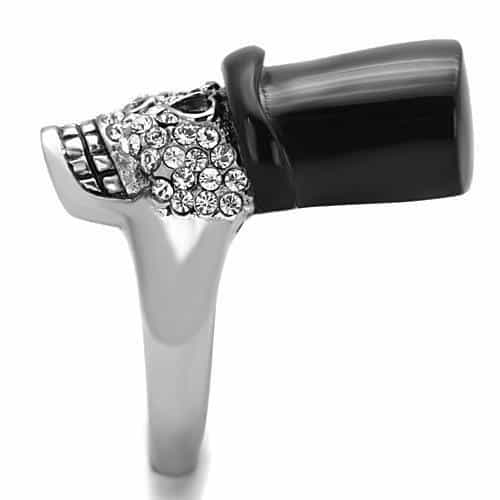 Stainless Steel CZ Pave Top Hat Skull Ring view 4