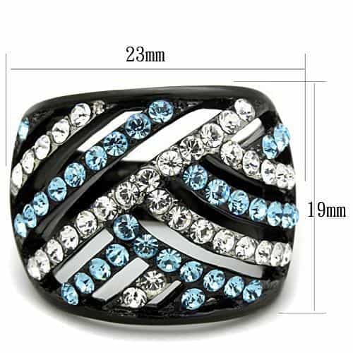 Stainless Steel Black IP Blue Crystal Diagonal Stripe Dome Ring view 2