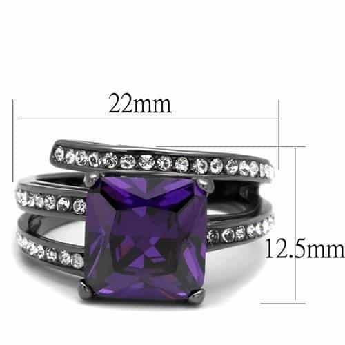 Stainless Steel Dark Purple Princess CZ Pave Split Band Ring view 2