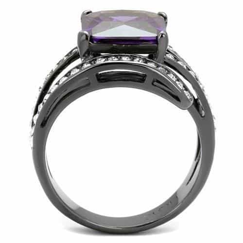Stainless Steel Dark Purple Princess CZ Pave Split Band Ring view 7