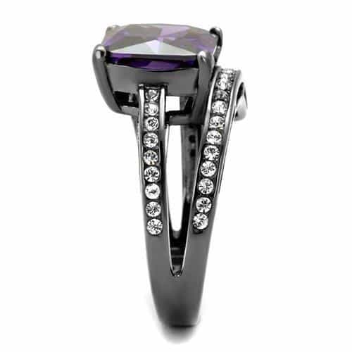 Stainless Steel Dark Purple Princess CZ Pave Split Band Ring view 4