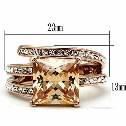 Stainless Steel Rose Gold Champagne Princess CZ Pave Bridal Ring view 2
