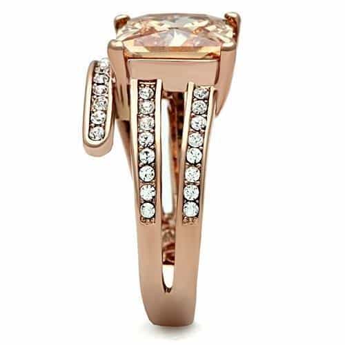 Stainless Steel Rose Gold Champagne Princess CZ Pave Bridal Ring view 8