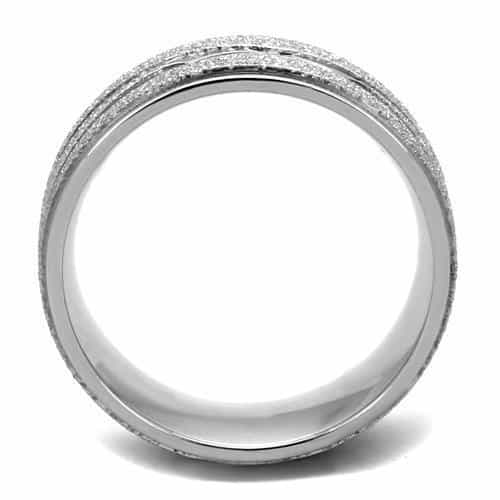 Stainless Steel Matte Sandblast Stripe Step Band Ring view 3