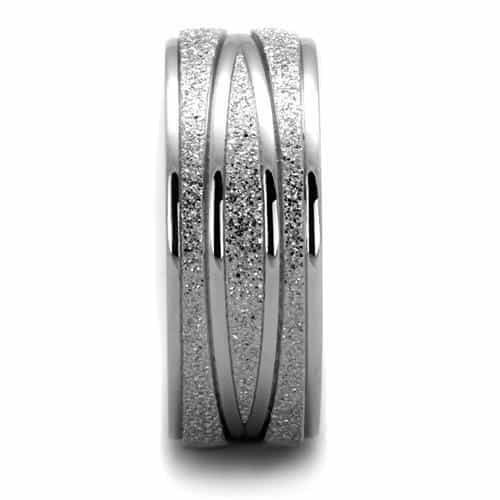 Stainless Steel Matte Sandblast Stripe Step Band Ring view 8