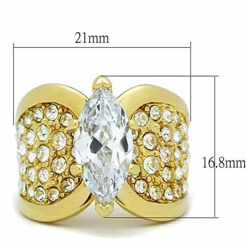 Stainless Steel Gold CZ Marquise Pave Leaf Cocktail Ring view 6