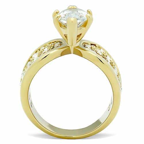 Stainless Steel Gold CZ Marquise Pave Leaf Cocktail Ring view 7