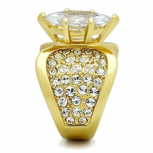Stainless Steel Gold CZ Marquise Pave Leaf Cocktail Ring view 8