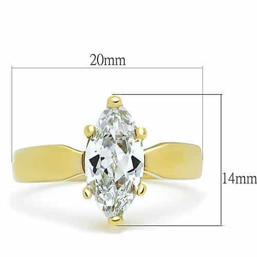 Stainless Steel Gold CZ Marquise Solitaire Classic Ring view 2