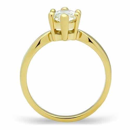 Stainless Steel Gold CZ Marquise Solitaire Classic Ring view 3