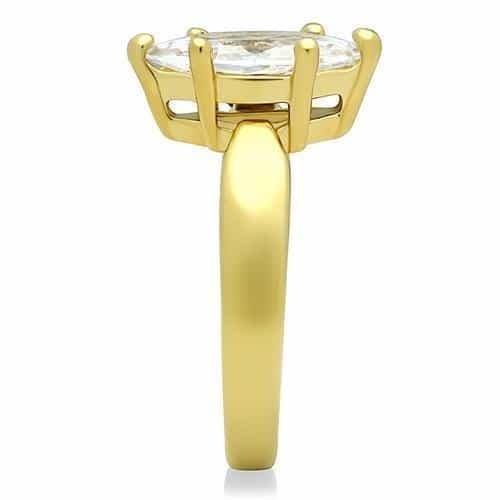 Stainless Steel Gold CZ Marquise Solitaire Classic Ring view 4