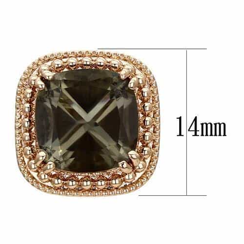 Stainless Steel Rose Gold Smoky Quartz Cushion CZ Halo Earrings view 2