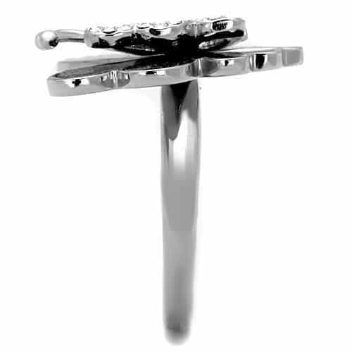 Stainless Steel Black White Enamel CZ Butterfly Ring view 8
