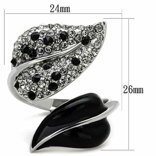Stainless Steel Black White Enamel CZ Leaf Brooch view 2